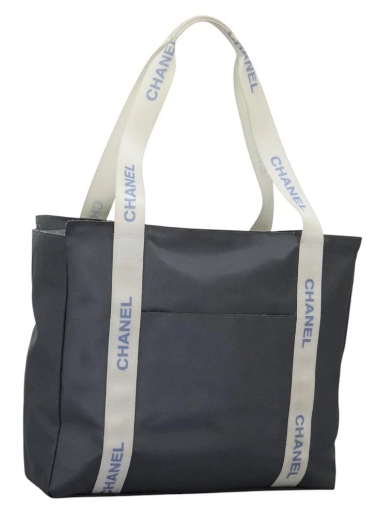 Chanel Sports Tote Bag Nylon Gray White Cc Auth Ar13479